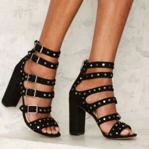 Sam Edelman York Black Studded Gladiator Sandals Size 10 Block Heel Strappy